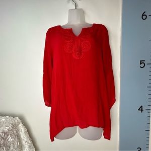 Counterparts Bright Red Crochet Lace Collar‎ Blouse Small